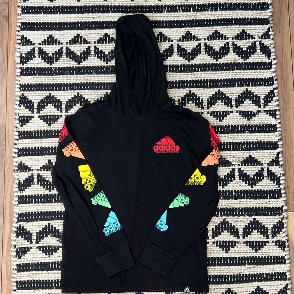Adidas Black Hoodie with Vibrant Sleeve Logos